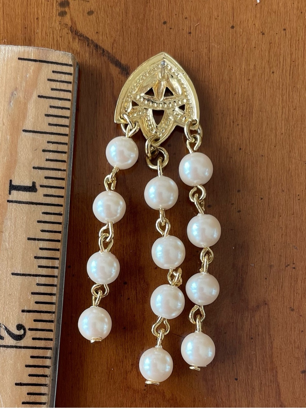 Pearl Cascade Filigree Dangle Earrings in Gold-tone Vintage - Picture 2 of 4